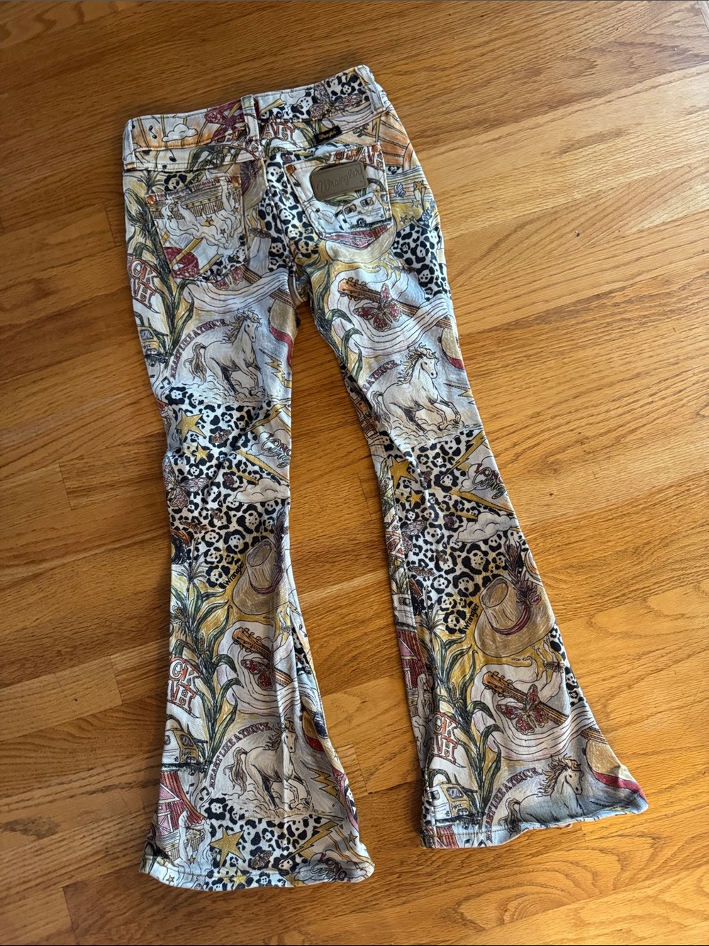 Lainey Wilson Life Wrangler Multi-Color Western Print Flare Jeans